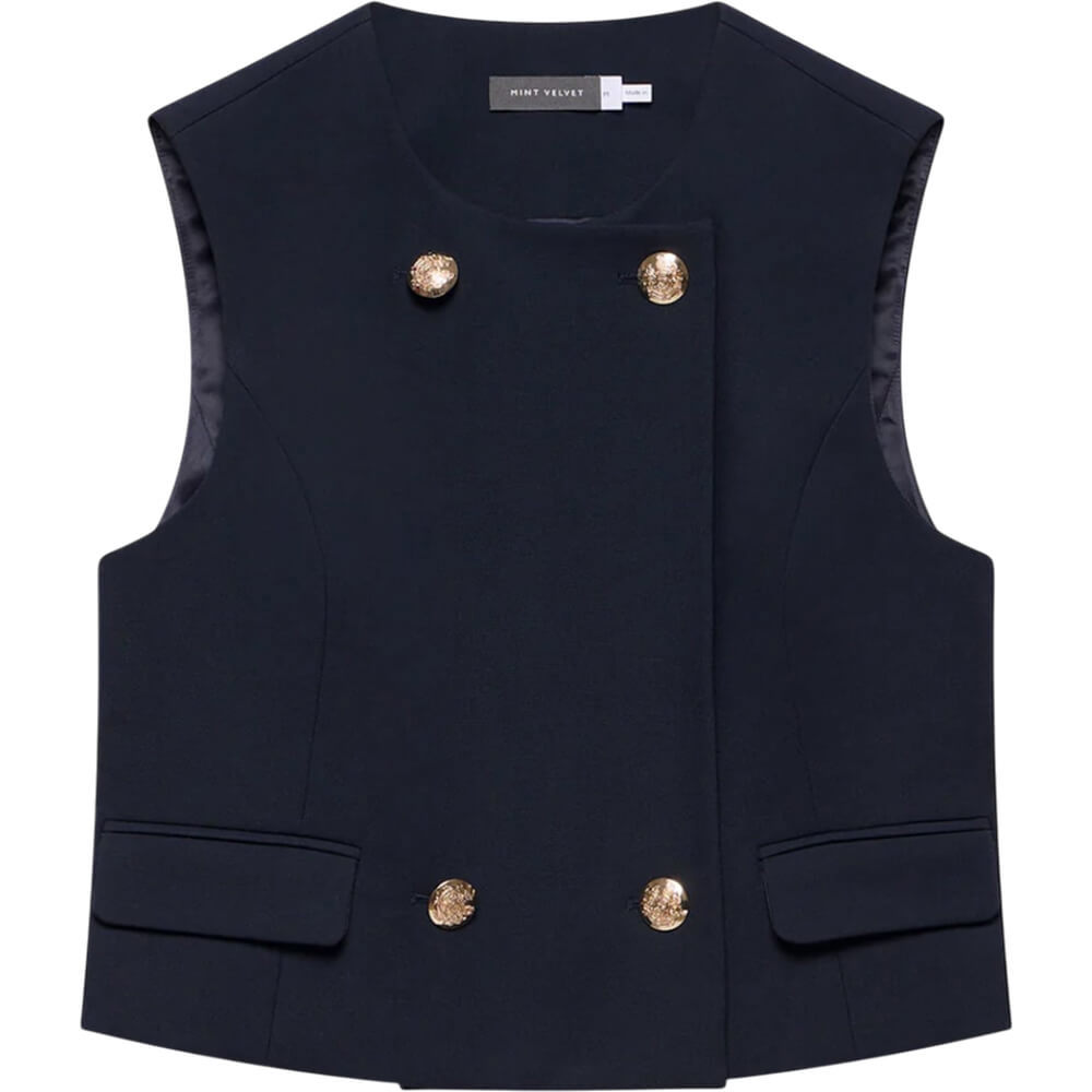 Mint Velvet Navy Button Detail Waistcoat